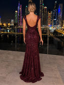 Sequin Evening Dresses Boat Neck Mermaid Formal Dress Formal Gala