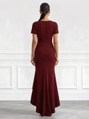 Satin Evening Dresses with Slit V Neck Mermaid Formal Dress Formal Black Tie