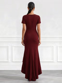 Satin Evening Dresses with Slit V Neck Mermaid Formal Dress Formal Black Tie