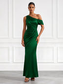 Satin Evening Dresses One Shoulder Mermaid Formal Dress Long Elegant Wedding Guest