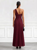 Satin Evening Dresses One Shoulder A-Line/Princess Formal Dress Long Wedding Guest