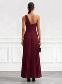 Satin Evening Dresses One Shoulder A-Line/Princess Formal Dress Long Wedding Guest