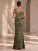 Satin Evening Dresses Boat Neck Mermaid Formal Dress Pleats Sequin Wedding Guest
