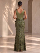Satin Evening Dresses Boat Neck Mermaid Formal Dress Pleats Sequin Wedding Guest