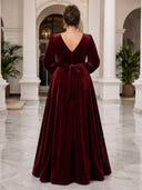 Plus Size Velvet Evening Dresses V Neck A Line Formal Dress Evening Gala