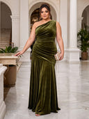 Plus Size Velvet Evening Dresses One Shoulder Mermaid Formal Dress Wedding Guest