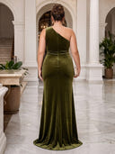 Plus Size Velvet Evening Dresses One Shoulder Mermaid Formal Dress Wedding Guest