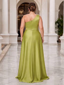 Plus Size Satin Evening Dresses One Shoulder Formal Dress A Line Wedding Guest