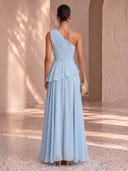 Chiffon Light Blue Evening Dresses One Shoulder Formal Dress A Line Wedding Guest