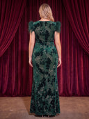 Plus Size Velvet Long Evening Dresses Mermaid Formal Dress Crew Neck Sequin Gala