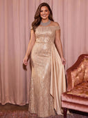 Plus Size Sequin Long Evening Dresses Mermaid Formal Dress Off Shoulder Party Dress