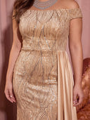 Plus Size Sequin Long Evening Dresses Mermaid Formal Dress Off Shoulder Party Dress