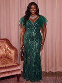 Plus Size Velvet Sequin Long Evening Dresses Mermaid Formal Dress V Neck Long Dress