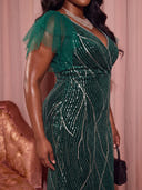 Plus Size Velvet Sequin Long Evening Dresses Mermaid Formal Dress V Neck Long Dress