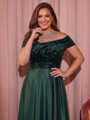 Plus Size Velvet Sequin Long Evening Dresses Off Shoulder Formal Dress A Line Long Dress