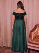 Plus Size Velvet Sequin Long Evening Dresses Off Shoulder Formal Dress A Line Long Dress