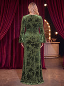 Plus Size Velvet Sequin Long Evening Dresses  V Neck Formal Dress Long Sleeves Long Dress