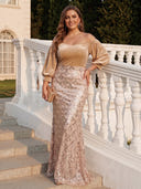 Plus Size Velvet Long Evening Dresses Off Shoulder Sequin Formal Dress Long Sleeves Wedding Guest