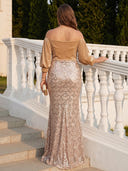 Plus Size Velvet Long Evening Dresses Off Shoulder Sequin Formal Dress Long Sleeves Wedding Guest