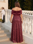 Plus Size Sequin Long Evening Dresses Off Shoulder Formal Dress A Line Party Dress