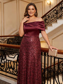 Plus Size Sequin Long Evening Dresses Off Shoulder Formal Dress A Line Party Dress