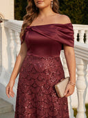 Plus Size Sequin Long Evening Dresses Off Shoulder Formal Dress A Line Party Dress