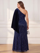 Plus Size Sequin Velvet Long Evening Dresses One Shoulder Formal Dress Mermaid Party Dress