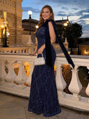 Plus Size Sequin Velvet Long Evening Dresses One Shoulder Formal Dress Mermaid Party Dress