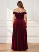 Plus Size Velvet Long Evening Dresses Off Shoulder Formal Dress A Line Wedding Guest
