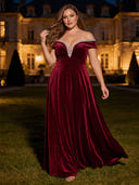 Plus Size Velvet Long Evening Dresses Off Shoulder Formal Dress A Line Wedding Guest