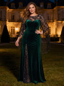 Plus Size Velvet Long Evening Dresses Crew Neck Formal Dress Cape Sleeves Wedding Party