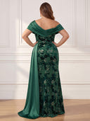 Plus Size Velvet Long Evening Dresses with Slit One Shoulder Formal Dress Mermaid Wedding Party