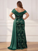 Plus Size Velvet Long Evening Dresses with Slit One Shoulder Formal Dress Mermaid Wedding Party