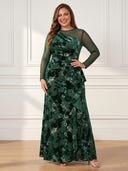 Plus Size Velvet Long Evening Dresses Crew Neck Formal Dress Mermaid Wedding Party