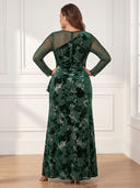 Plus Size Velvet Long Evening Dresses Crew Neck Formal Dress Mermaid Wedding Party