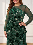 Plus Size Velvet Long Evening Dresses Crew Neck Formal Dress Mermaid Wedding Party