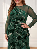 Plus Size Velvet Long Evening Dresses Crew Neck Formal Dress Mermaid Wedding Party