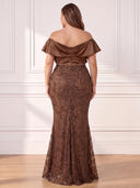 Plus Size Sequin Long Evening Dresses Off Shoulder Formal Dress Mermaid Satin Wedding Party