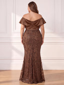 Plus Size Sequin Long Evening Dresses Off Shoulder Formal Dress Mermaid Satin Wedding Party