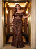Plus Size Sequin Long Evening Dresses Off Shoulder Formal Dress Mermaid Satin Wedding Party
