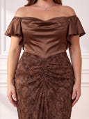 Plus Size Sequin Long Evening Dresses Off Shoulder Formal Dress Mermaid Satin Wedding Party