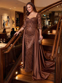 Plus Size Sequin Long Evening Dresses Sweetheart Neck Formal Dress Mermaid Satin Wedding Party