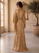 Sheath/Column Evening Dresses Crew Neck One Sleeves Floor Length Formal Dresses with Pleats/Back Zipper