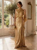 Sheath/Column Evening Dresses Crew Neck One Sleeves Floor Length Formal Dresses with Pleats/Back Zipper