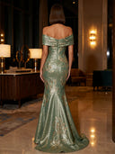 Jacquare Evening Dresses Off Shoulder Floor Length Mermaid Formal Dresses