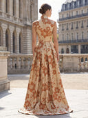 Jacquare Evening Dresses V Neck Floor Length Mermaid Formal Dresses Overskirt/Back Zipper