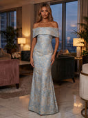 Jacquare Evening Dresses Off Shoulder Floor Length Mermaid Formal Dresses Back Zipper