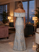 Jacquare Evening Dresses Off Shoulder Floor Length Mermaid Formal Dresses Back Zipper