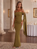 Sheath/Column Evening Dresses Off Shoulder Floor Length Satin Mermaid Dresses Back Zipper
