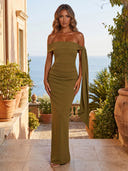 Sheath/Column Evening Dresses Off Shoulder Floor Length Satin Mermaid Dresses Back Zipper
